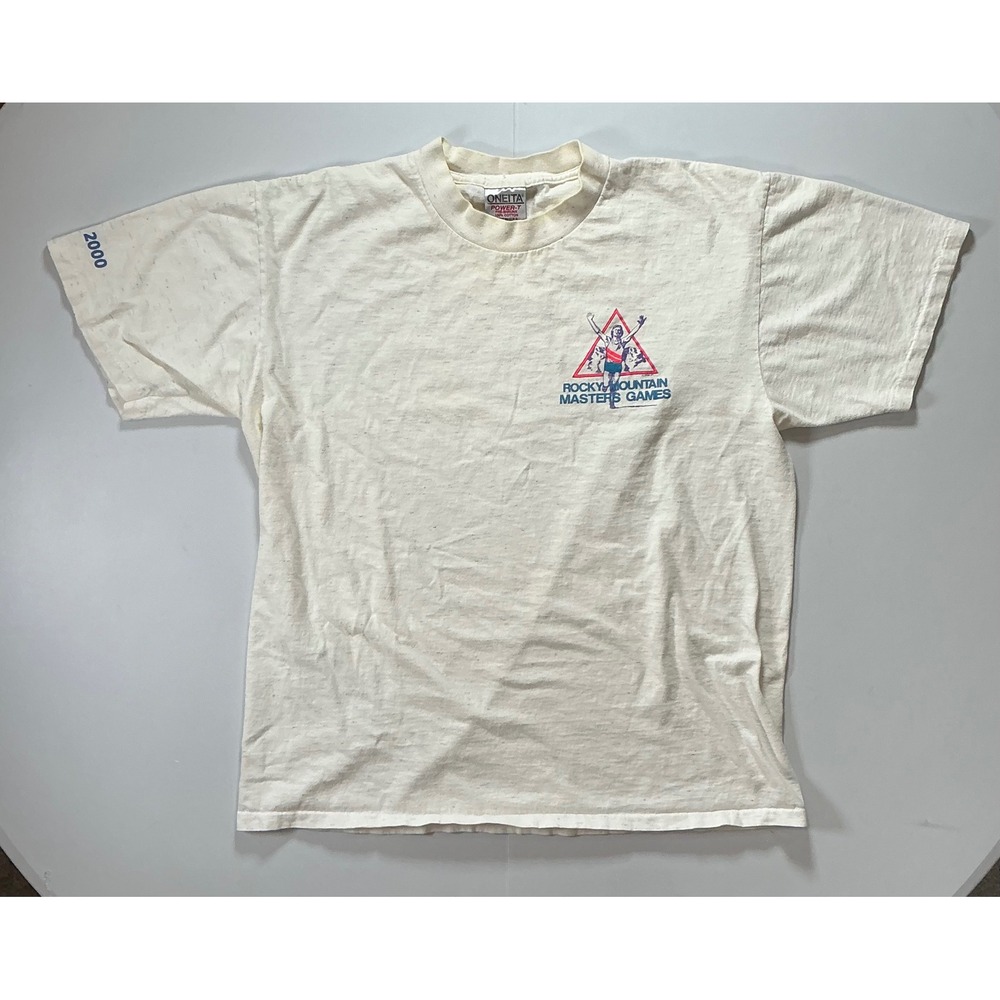 Y2K VTG USA Oneita Rocky Mountain Masters Ski Competition Games T Shirt L White
